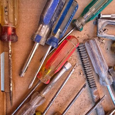 Box Lot of Vintage Hand Tools – Screwdrivers, Files, Hex Keys & More
