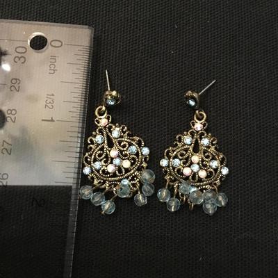 Light blue, crystal rhinestone, silver tone, dangle earrings