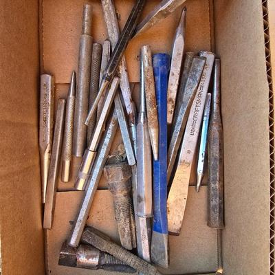 Box Lot: Vintage Chisels, Punches & Taps