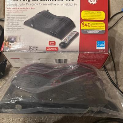 Smart Digital TV converter box General Electric radio, binoculars camera and cords
