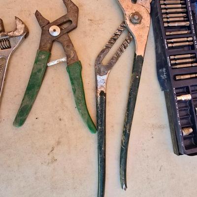Mixed Hand Tool Lot – Drill Bits, Wrenches, Pliers, Tap Set & More