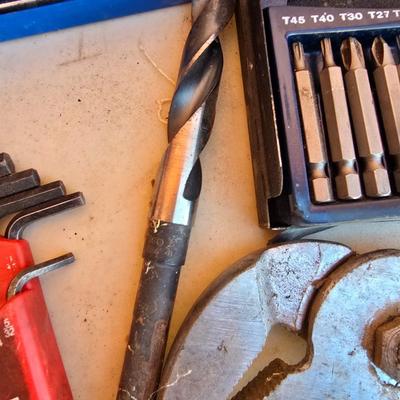 Mixed Hand Tool Lot – Drill Bits, Wrenches, Pliers, Tap Set & More