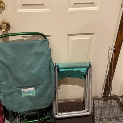 Camping backpack with foldable stools and grill basket