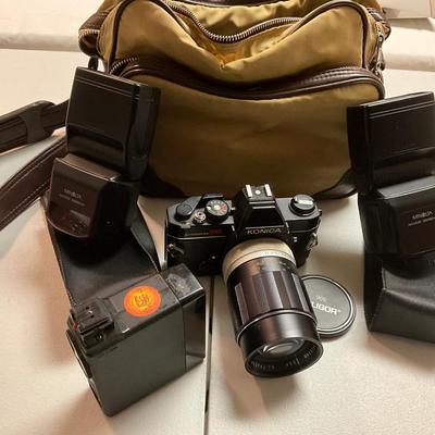 Konica Camera with Minolta Maxxum Flash