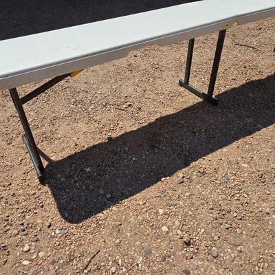 6-Foot Folding Utility bench – White Plastic Top, Black Metal Legs