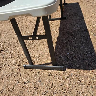 6-Foot Folding Utility bench – White Plastic Top, Black Metal Legs
