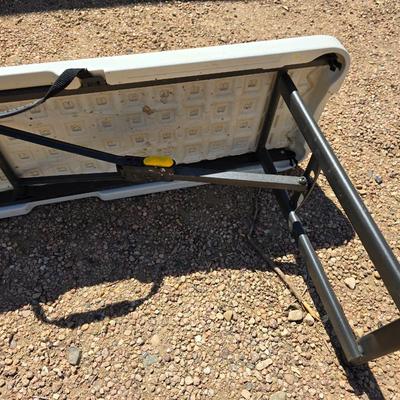 6-Foot Folding Utility bench – White Plastic Top, Black Metal Legs
