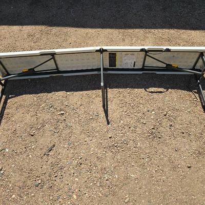 6-Foot Folding Utility bench – White Plastic Top, Black Metal Legs