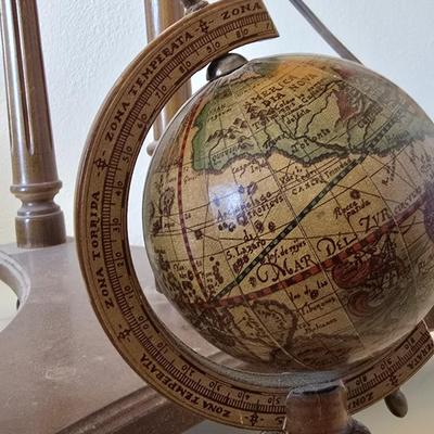14 Inch Heirloom Globe by Replogle - Vintage Illuminated Globe on Wood Tripod Stand – Mid-Century with Miniature Vintage Decorative Globe