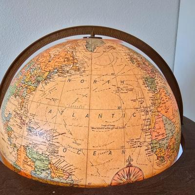 14 Inch Heirloom Globe by Replogle - Vintage Illuminated Globe on Wood Tripod Stand – Mid-Century with Miniature Vintage Decorative Globe