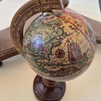 14 Inch Heirloom Globe by Replogle - Vintage Illuminated Globe on Wood Tripod Stand – Mid-Century with Miniature Vintage Decorative Globe
