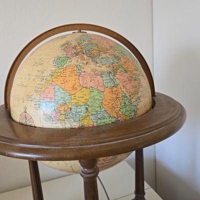 14 Inch Heirloom Globe by Replogle - Vintage Illuminated Globe on Wood Tripod Stand – Mid-Century with Miniature Vintage Decorative Globe
