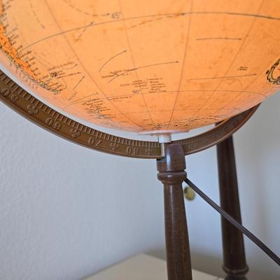 14 Inch Heirloom Globe by Replogle - Vintage Illuminated Globe on Wood Tripod Stand – Mid-Century with Miniature Vintage Decorative Globe