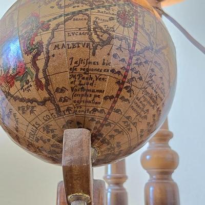 14 Inch Heirloom Globe by Replogle - Vintage Illuminated Globe on Wood Tripod Stand – Mid-Century with Miniature Vintage Decorative Globe