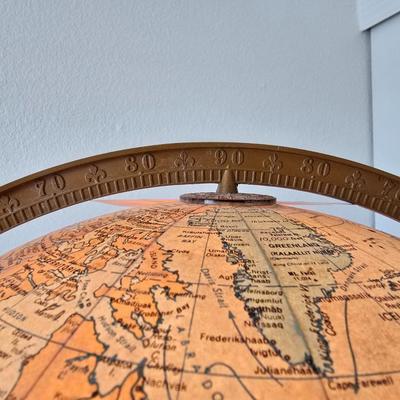 14 Inch Heirloom Globe by Replogle - Vintage Illuminated Globe on Wood Tripod Stand – Mid-Century with Miniature Vintage Decorative Globe