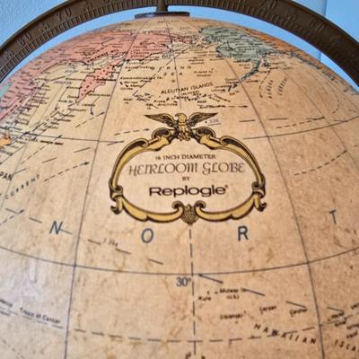14 Inch Heirloom Globe by Replogle - Vintage Illuminated Globe on Wood Tripod Stand – Mid-Century with Miniature Vintage Decorative Globe