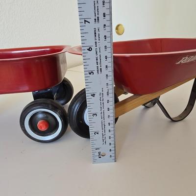 Mini Red Metal Wagon & Wheelbarrow Set – Doll or Display Size