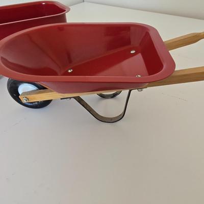 Mini Red Metal Wagon & Wheelbarrow Set – Doll or Display Size