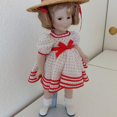 1987 Shirley Temple Porcelain Doll by MBI – Red Polka Dot Dress