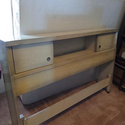 Vintage J.B. Augsta Full/Queen Headboard with Storage – Mid-Century Modern with mattress and boxsprings