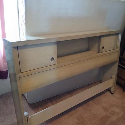 Vintage J.B. Augsta Full/Queen Headboard with Storage – Mid-Century Modern with mattress and boxsprings