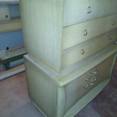 Vintage Mid-Century Modern Highboy & Lowboy Dresser Set – Sculpted Handles J.B. Augsuta Manufacturing Corporation