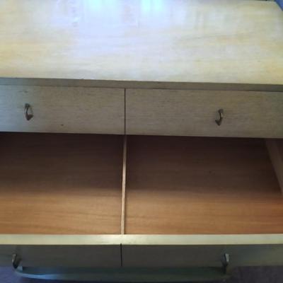 Vintage Mid-Century Modern Highboy & Lowboy Dresser Set – Sculpted Handles J.B. Augsuta Manufacturing Corporation