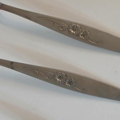 Vintage Stylehouse Stainless Steel Forks – Floral Pattern 70 piece set with 5 vintage Princess House Highlights Germany glass buffet holders