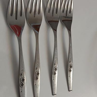 Vintage Stylehouse Stainless Steel Forks – Floral Pattern 70 piece set with 5 vintage Princess House Highlights Germany glass buffet holders