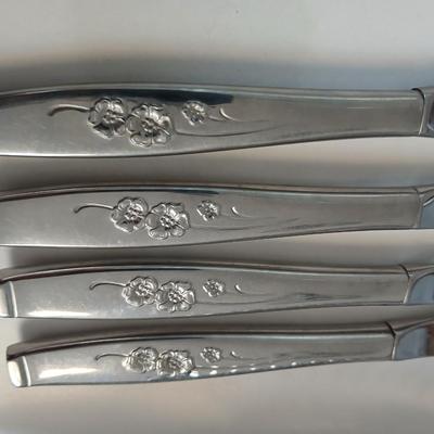 Vintage Stylehouse Stainless Steel Forks – Floral Pattern 70 piece set with 5 vintage Princess House Highlights Germany glass buffet holders