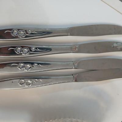 Vintage Stylehouse Stainless Steel Forks – Floral Pattern 70 piece set with 5 vintage Princess House Highlights Germany glass buffet holders