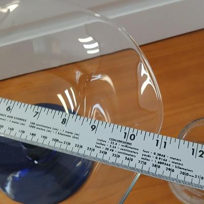 Vintage Princess House Crystal Pedestal Bowl – Wavy Rim with Cobalt Blue Base with 4 Portmeirion Glass Tumblers or Whisky Glasses -...