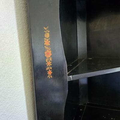 Vintage Black Lacquered Corner Cabinet with Chinoiserie Scene