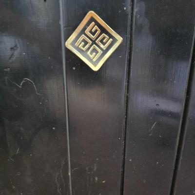 Vintage Black Lacquered Corner Cabinet with Chinoiserie Scene