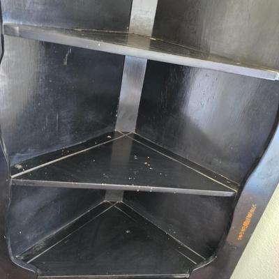 Vintage Black Lacquered Corner Cabinet with Chinoiserie Scene