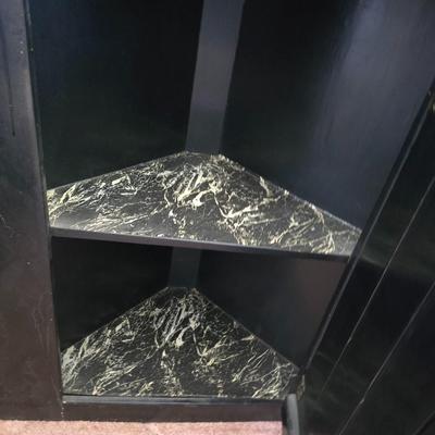 Vintage Black Lacquered Corner Cabinet with Chinoiserie Scene