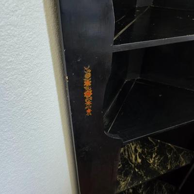 Vintage Black Lacquered Corner Cabinet with Chinoiserie Scene
