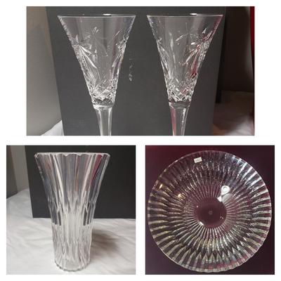 Baccarat Bowl and Vase With Two Waterford Flutes (L-KD)