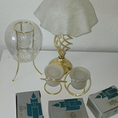 Elegant Gold Candle Holder Trio + Votive Lot