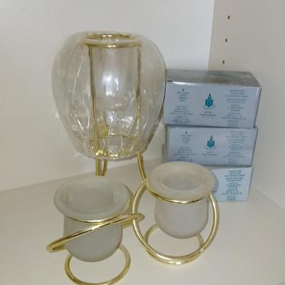 Elegant Gold Candle Holder Trio + Votive Lot