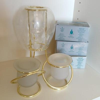 Elegant Gold Candle Holder Trio + Votive Lot