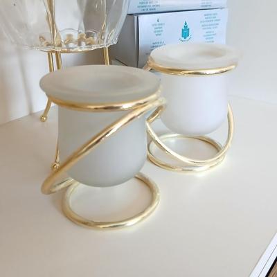 Elegant Gold Candle Holder Trio + Votive Lot