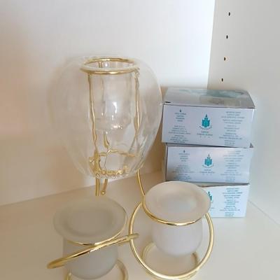 Elegant Gold Candle Holder Trio + Votive Lot