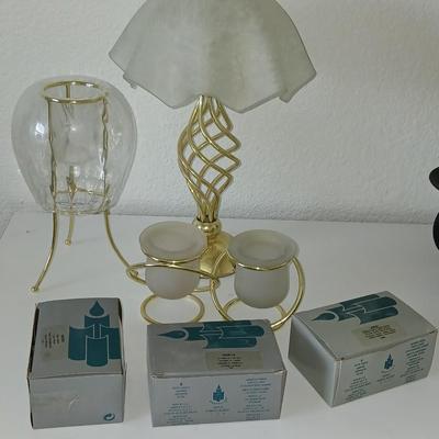 Elegant Gold Candle Holder Trio + Votive Lot