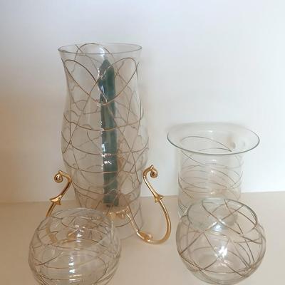 Party Lite Golden Swirl Glass Collection – 4-Piece Set with candles