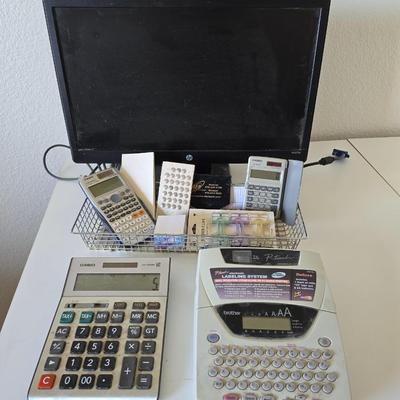 Office Essentials Lot – HP Monitor, Calculator, Brother Label Maker, and More