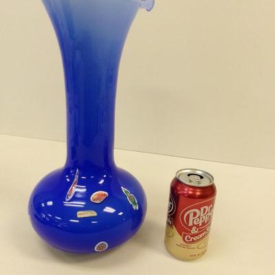 Made In Italy Blue Murano Hand Blown Vase Approx 14" Tall