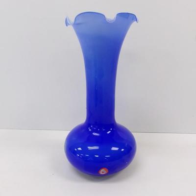 Made In Italy Blue Murano Hand Blown Vase Approx 14" Tall