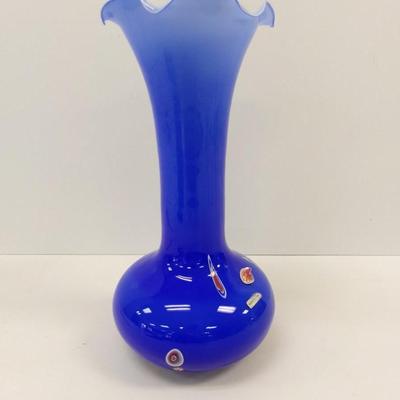 Made In Italy Blue Murano Hand Blown Vase Approx 14" Tall