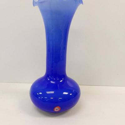 Made In Italy Blue Murano Hand Blown Vase Approx 14" Tall